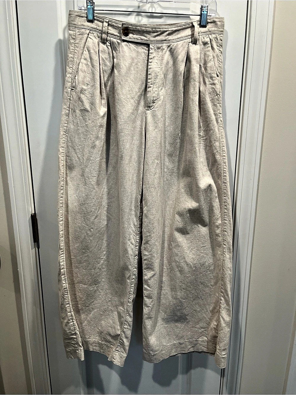Banana Republic GAP Linen Blend Wide Leg Trousers Size 10 CROP Ankle Petite READ
